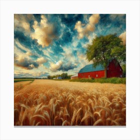 Red Barn In Wheat Field 1 Canvas Print