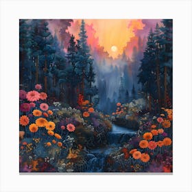 Sunset In The Forest, Impressionism and Realism Canvas Print