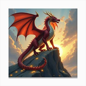 A Fierce Dragon Queen Perched On A Mountain Of Gleaming Treasure 1 Canvas Print