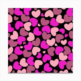 Pink Hearts On Black Background Canvas Print