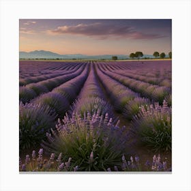 A Serene Lavender Field In Full Bloom With Rows Of Purple Flowers Stretching To The Horizon Canvas Print