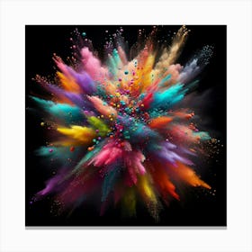 Colorful Powder Explosion On Black Background Canvas Print