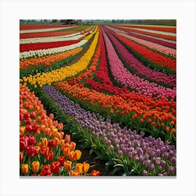 A Vibrant Tulip Field In The Netherlands With Rows Of Colorful Flowers And A Windmill In The Background 2 1 Canvas Print