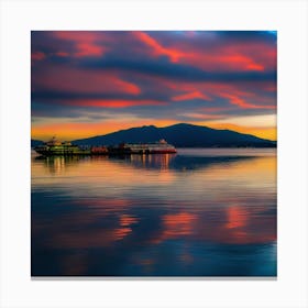 Sunset At Seattle Harbor Canvas Print