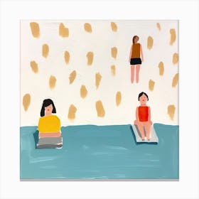 At The Pool, Tiny People Illustration 2 Canvas Print