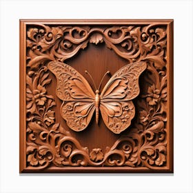 Carved Wood Decorative Panel with Butterfly II Canvas Print