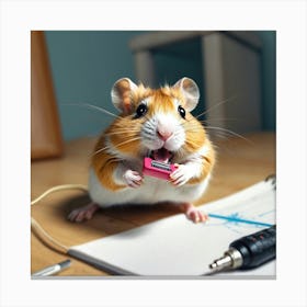 Hamster With A Pencil Canvas Print