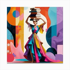 Surreal Balance of Feminine Grace and Books Canvas Print