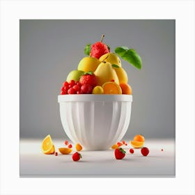 Fruits in a white bowl 3d render gray background, Fruit Bowl Canvas Print