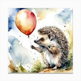 Hedgehog Reaching For A Balloon Canvas Print