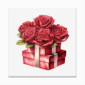 Red Roses In A Gift Box 7 Canvas Print