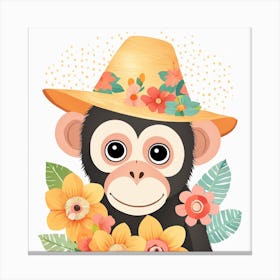 Floral Baby Monkey Nursery Illustration (29) Canvas Print