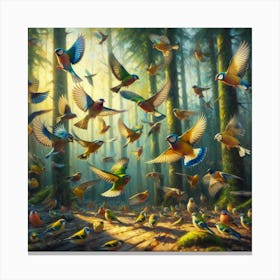 Many birds in forest Canvas Print