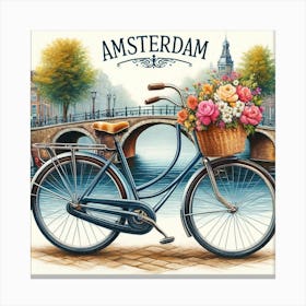 Bicycle On Canal Amsterdam Wall Print Art A Nostalgic And Charming Scene Capturing The Essence Of Amsterdam, Perfect For Adding A Touch Of Dutch Elegance To Any Space Canvas Print