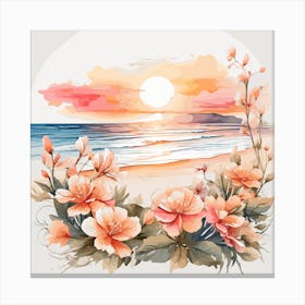 Watercolor Of Flowers On The Beach Canvas Print