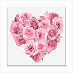 Pink Roses Heart 8 Canvas Print