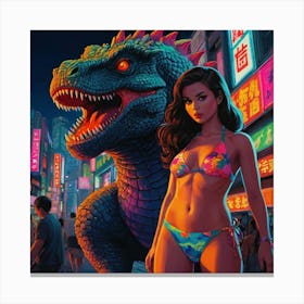Retro Pop Godzilla with Brunette Canvas Print