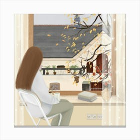 Girl Sitting At The Window Canvas Print