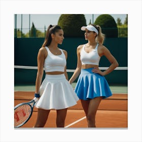 Two Women On Tennis Court Canvas Print