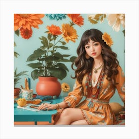 Asian Girl With Flowers Canvas Print