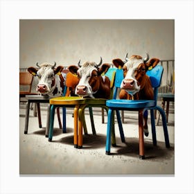 Cows On Chairs 1 Canvas Print