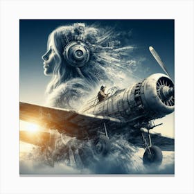 Woman With A Plane Canvas Print