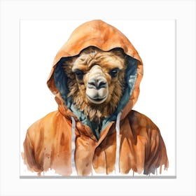 Watercolour Cartoon Camel In A Hoodie 3 Canvas Print