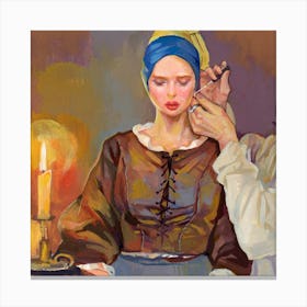 Gouache Illustration Girl With A Pearl Earring Canvas Print