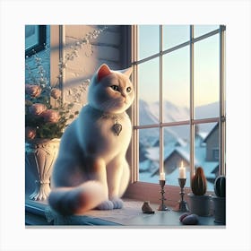 High Resolution 3d Image Of An Elegant Cat Sitting On The Windowsill Canvas Print