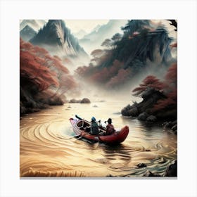 Canoeing In The Mountains Canvas Print