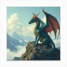 An Ancient And Wise Dragon Perched On A Mountain Peak 1 Canvas Print