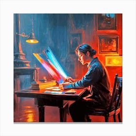 Young Man Working At A Desk Canvas Print