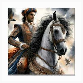 Young Portugese Gentleman On His Horse Color Painting 1 Canvas Print