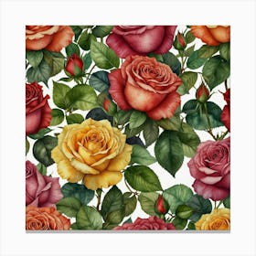 Watercolor Roses Seamless Pattern 3 Canvas Print