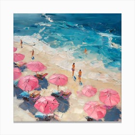 Pink Umbrellas On The Beach Canvas Print