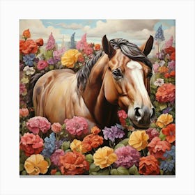 Horse In A Field Of Flowers art Canvas Print