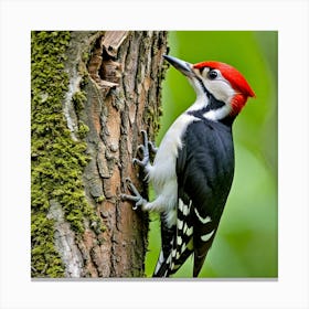 Woodpecker Bird Avian Feathers Beak Tree Drumming Forest Wildlife Nature Vibrant Plumage (2) Canvas Print