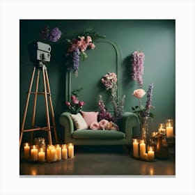 Room With Candles And Flowers 3 Canvas Print