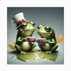 Frogs Drinking Tea Canvas Print