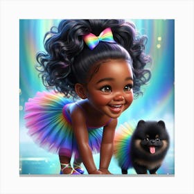 Little Black Girl With Dog Canvas Print