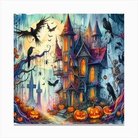 Haunted House Crooked Halloween Canvas Print