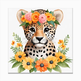 Floral Baby Cheetah Nursery Illustration (22) Canvas Print
