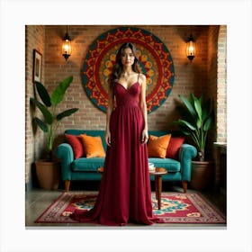 Burgundy Wedding Dress 3 Canvas Print