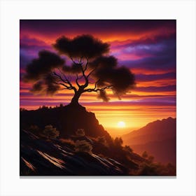 Sunset With Lone Tree Canvas Print