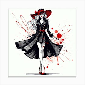 Glamour Woman In A Black Coat Canvas Print