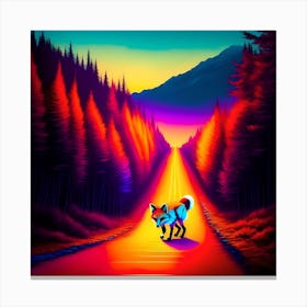 Fox On The Road Canvas Print