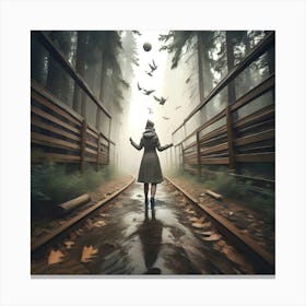 Girl Walks Through The Forest Canvas Print