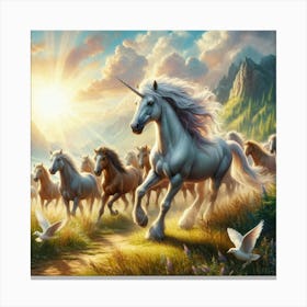 Unicorns In The Meadow Canvas Print