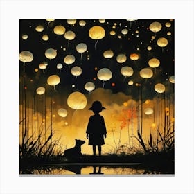 Girl, Dog, Based On "Graveyard Of  Fireflies", Surrealism, Lighting Canvas Print