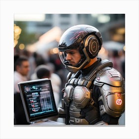 Futuristic Man With Laptop Canvas Print